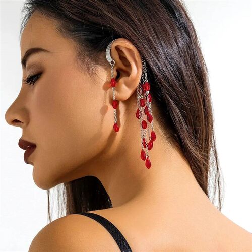 1PC Goth Red Bead Crystal Ear Cuff Earring for Women rendy V