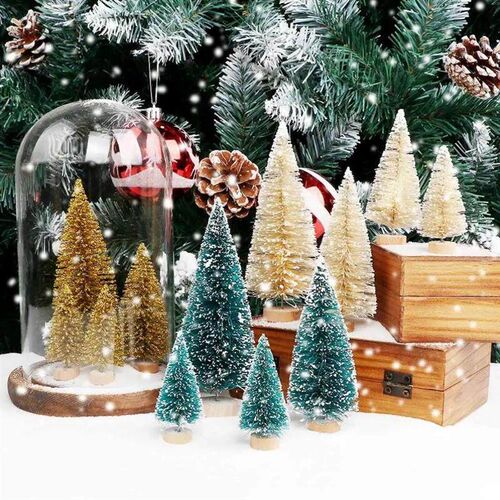 24PCS Artificial Mini Bottle Brush Trees Christmas Village T