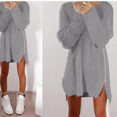 Women Long Sleeve Autumn Winter Knitted Zippers Side Jumper