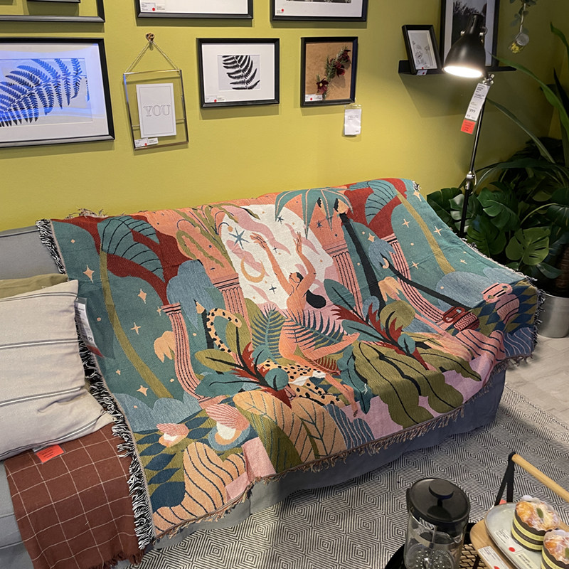 艺术抽象沙发毯民宿房间布置挂毯沙发巾大号针织线毯午睡披肩毯子,床上用品,休闲毯/毛毯/绒毯,淘宝优惠券,粉丝福利购,淘宝优惠卷