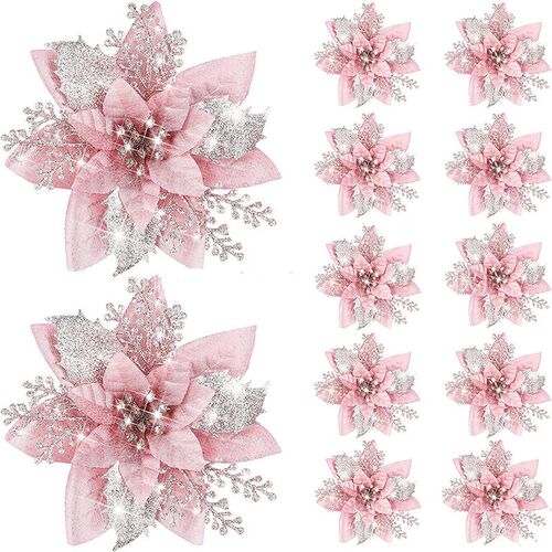 5pcs 14.5cm Glitter Artifical Christmas Flowers Mreey Christ