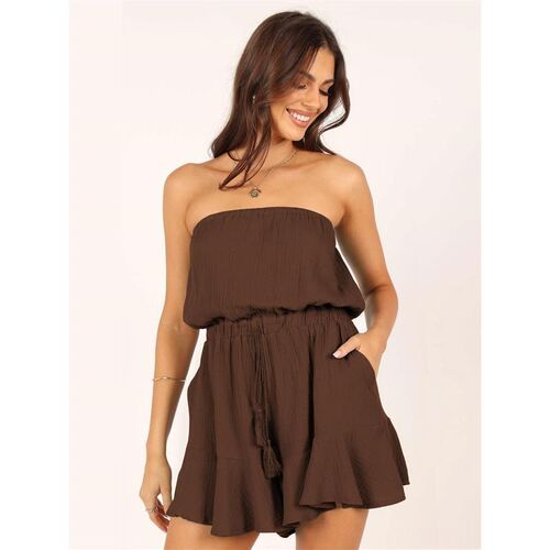 Jumpsuit strapless wide leg knitted shorts