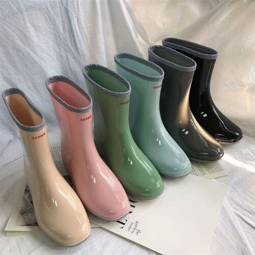 Mid-calf Rain Boots Women Platform Rubber Shoe Fashion Outdo