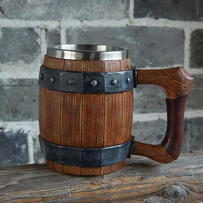 Viking Drinking German large wooden barrel beer mug Stainles