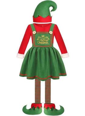 2024 Chritma Kid Cute Green Elf Cotume New Year Family Party