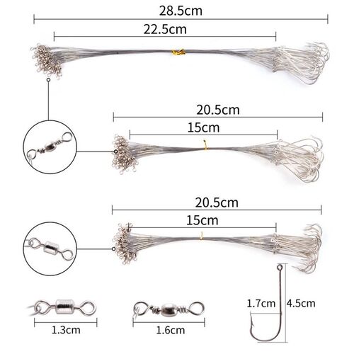10pc Steel Wire Leader with Swivel and hooks Anti-bite Fishi