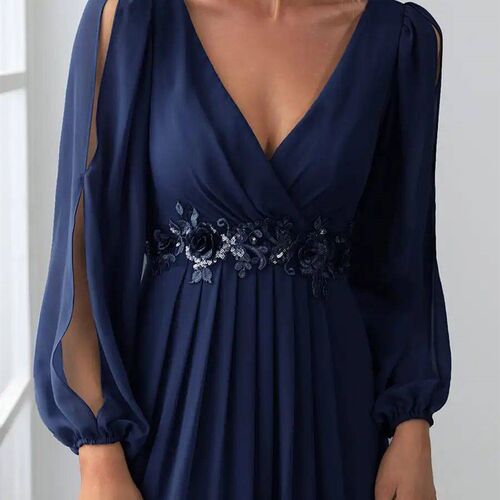 Elegant Evening Dresses Long A-LINE Long Sleeves V-neck Floo