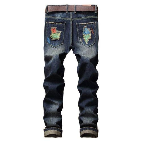 Painted jeans mens ripped straight leg jeans