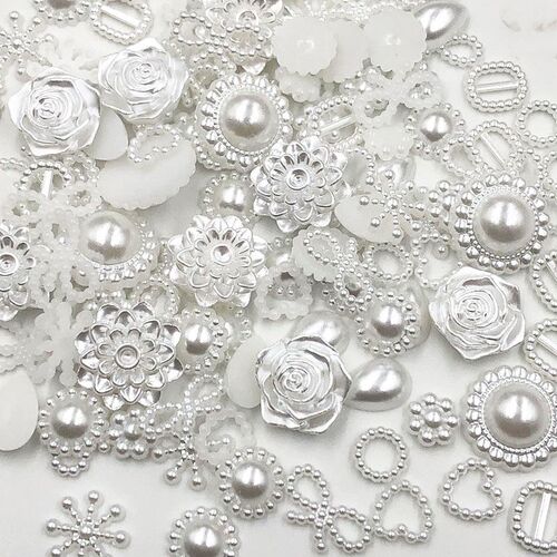 100pcs white ABS Resin Half Round flower Bow Alien Pearls Fo