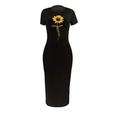 Summer Sunflower Faith Printed Large Round Neck Short