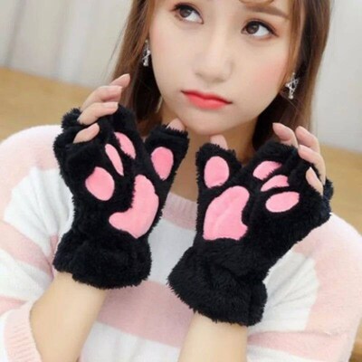 Lovely Cat Claw Women Gloves Fashion Girls Fluffy Plush Mitt