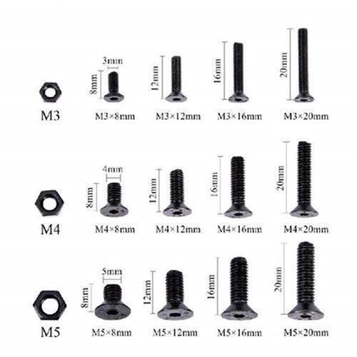 460Pcs M3 M4 M5 Alloy Steel Countersunk Flat Head Hex