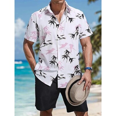 Hawaii Shirt Set Mens Yellow Duck Print Fashion Pattern Summ