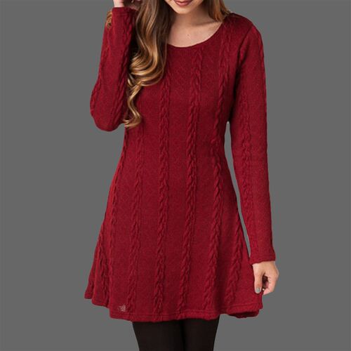 Women Vintage Twist Knitted Dress Autumn Winter Elegant
