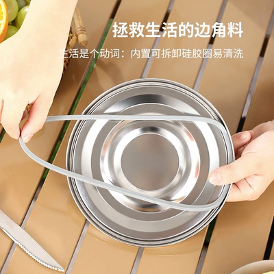 不锈钢圆形密封保鲜便当盒带扣