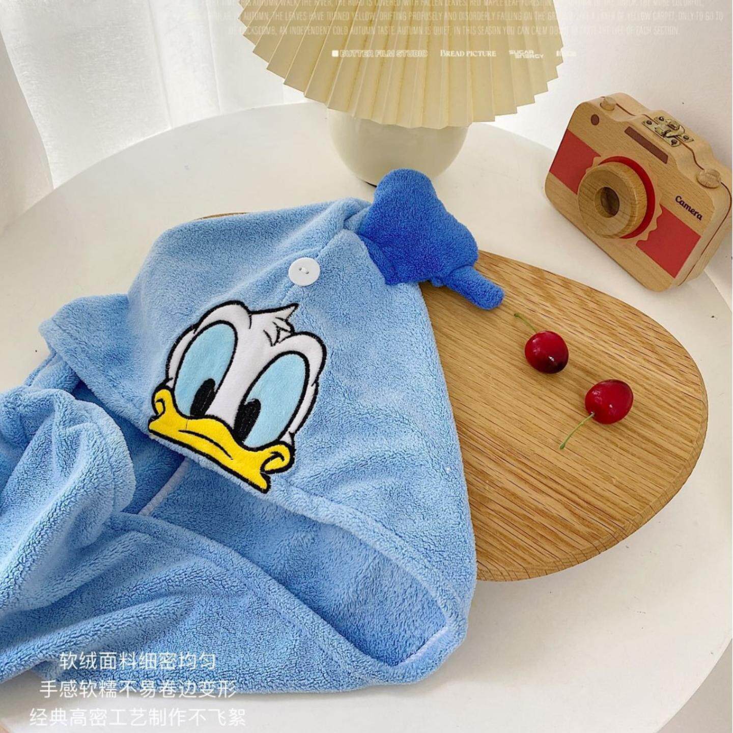 偷看唐老鸭珊瑚绒干发帽新款网红擦头巾包裹式干发巾女士可爱浴帽