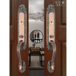 双开关大门锁对开门木门入户门锁具欧式豪华双拉炼别墅防盗门门锁