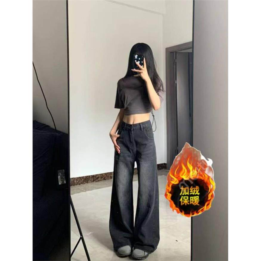 梨形身材黑灰色直筒牛仔