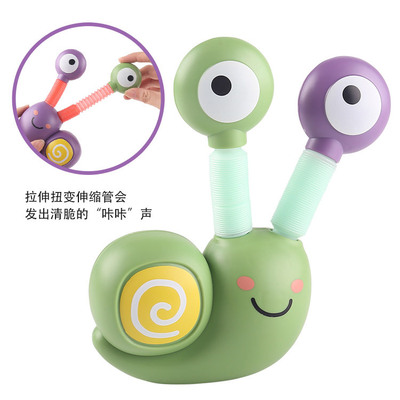 跨境益智蜗牛解压伸缩管百变动物pop tubes发光解压桌面玩具
