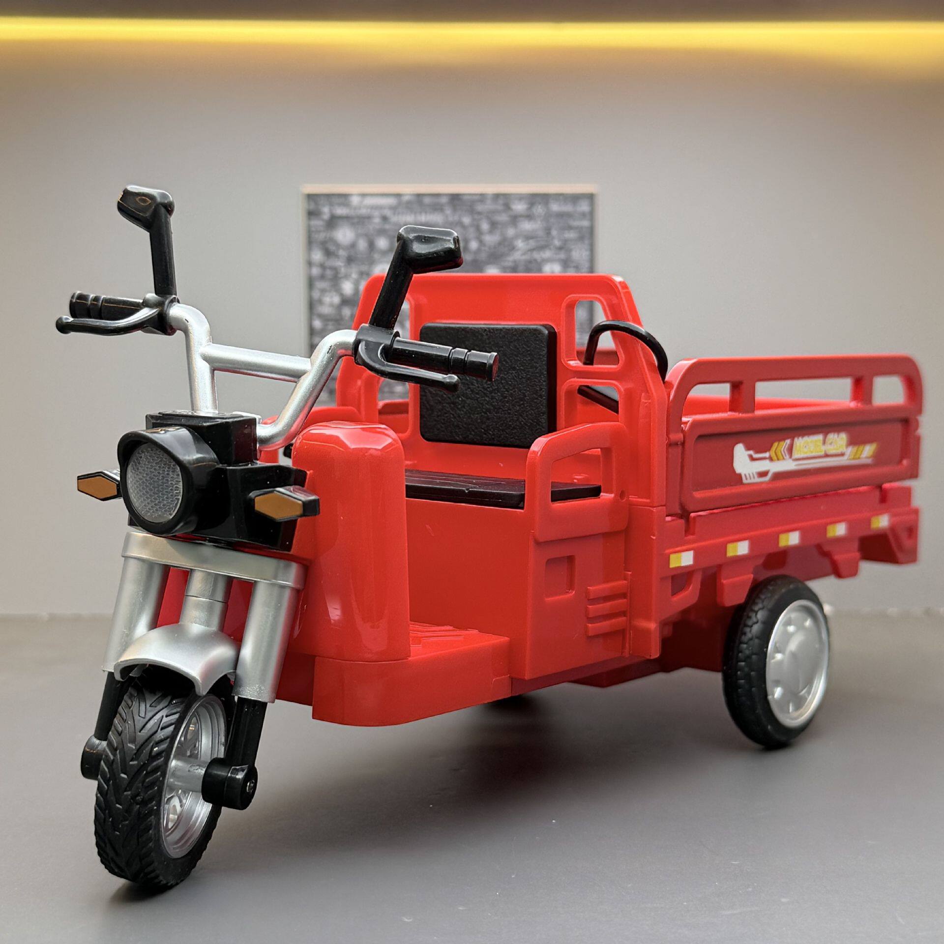 车致合金车模1:12三蹦子三轮摩托车带声光回力玩具车模型摆件