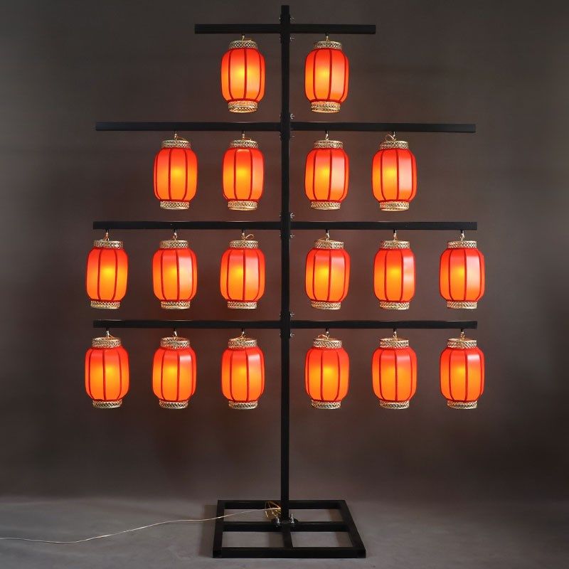 新款婚庆中式红灯笼屏风路引汉唐婚礼铁艺发光宫灯架背景布置摆件