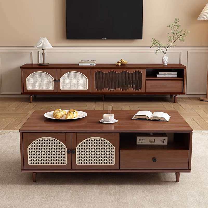 中古风藤编实木电视柜茶几组合新款小户型客厅家用落地法式储物柜,3C数码配件,其它配件,淘宝优惠券,粉丝福利购,淘宝优惠卷