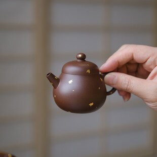 手工原矿老紫泥泡茶单壶茶具家用 小谦山房洒金明珠紫砂壶宜兴中式