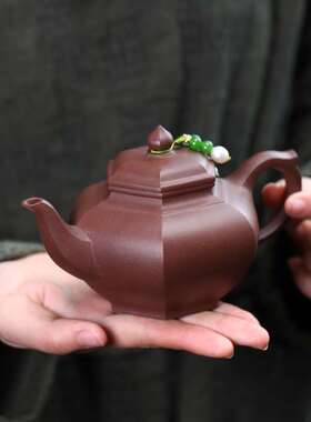 宜兴紫砂壶茶具原矿底槽青全手工六方笑樱壶家用紫砂方器泡茶