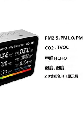 新8合1二氧化碳CO2检测仪家用PM2.5空气质量粉尘空气污染物检测仪