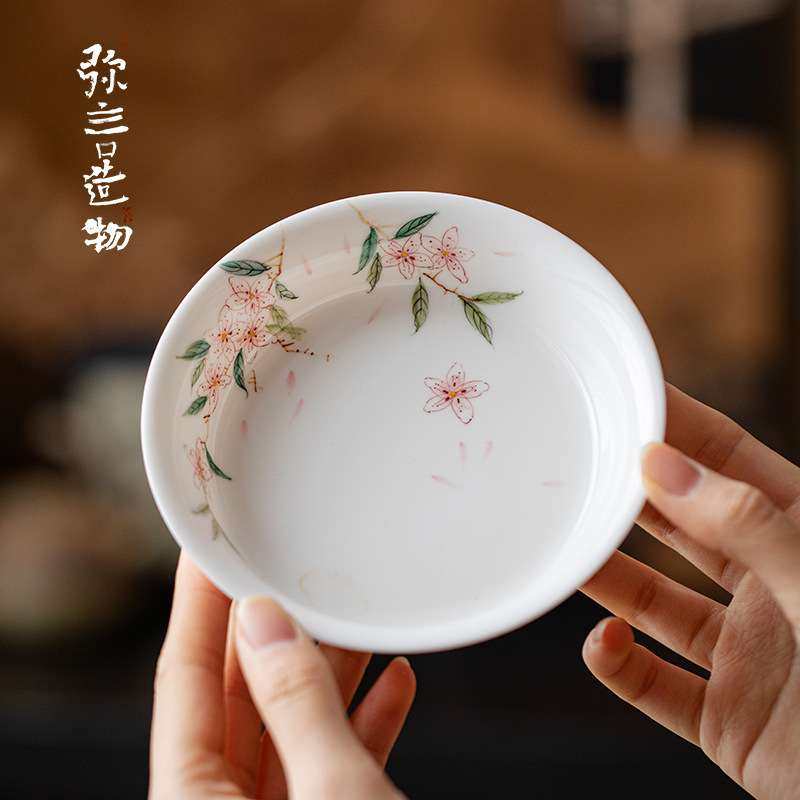 弥言纯手绘桃花壶承圆形蓄水干泡盘纯手工陶瓷简约茶盘盖碗茶壶垫,3C数码配件,其它配件,淘宝优惠券,粉丝福利购,淘宝优惠卷