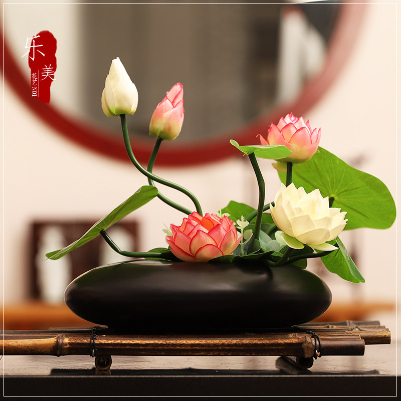 中式仿真荷花套装摆件佛堂观音供奉假花仿真花莲花花艺装饰品摆设