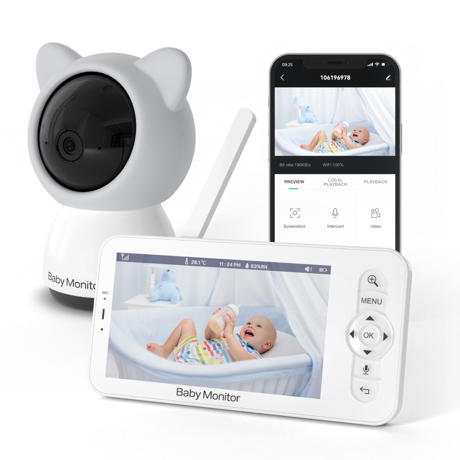 双模5寸1080P婴儿监视器看护器babymonitor手机观看夜视无线