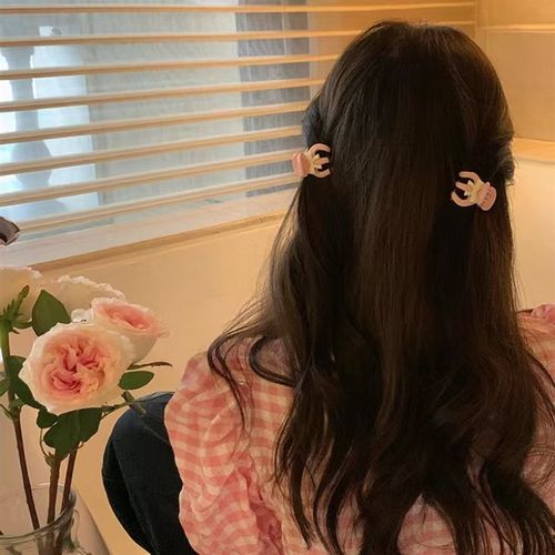 春季粉色蝴蝶结小抓夹女高马尾发夹南瓜夹后脑勺公主头饰发饰发卡