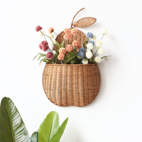 壁挂香梨花瓶藤编花篮创意客厅插花艺悬挂式挂墙花盆墙壁装饰花器