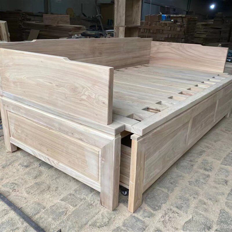 北榆木推拉罗汉床白茬全实木沙发床白胚伸缩罗汉塌中式仿古维拉床