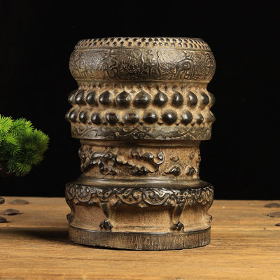 中式复古青石会所客厅摆件仿古门墩石鼓墩石底座石柱石墩柱顶石头