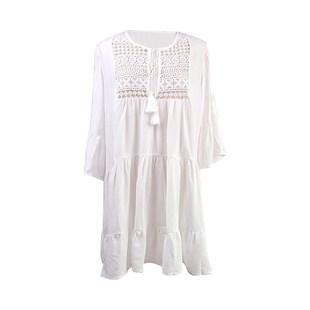 海边渡假白色人棉钩花防晒衣性感沙滩度假裙比基尼泳衣外搭罩衫 女