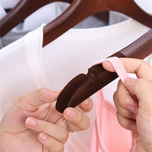 10个装服装店复古实木衣架防滑植绒木质衣挂家用衣服架衣撑裤架子