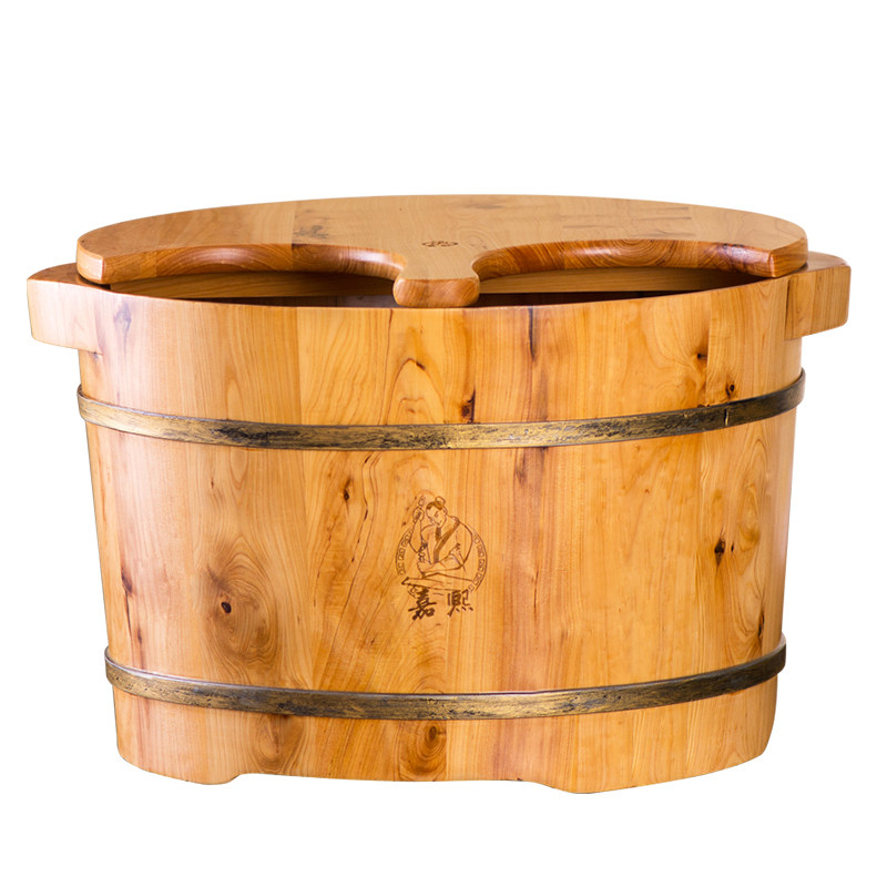 嘉熙泡脚桶木桶家用轻便成人足浴桶1型香柏木洗脚盆赠按摩器带盖