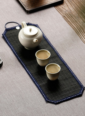 旅行便携式小茶席竹帘茶桌垫布茶巾帘子竹制棉麻中式茶具配件干泡