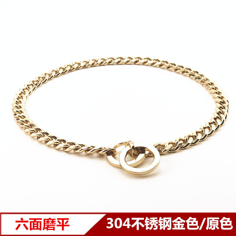 304不锈钢P链狗狗项圈金色训狗链小型中型大型犬狗狗脖链宠物链子