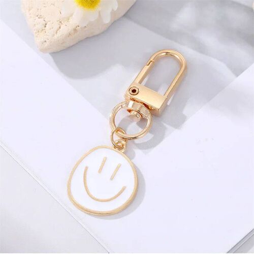 Cute Smile Face Keychain Yellow Pink Blue Black Enamel Metal
