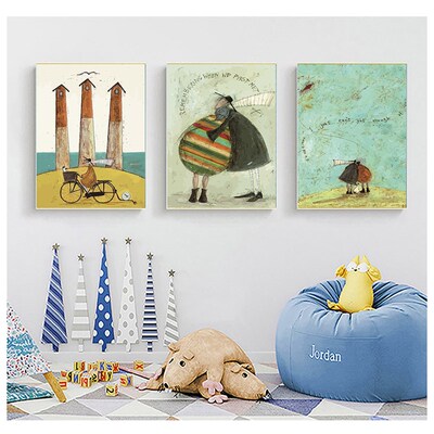 Vintage Nordic  Abstract Landscape Love Dogs Pet   Wall Art