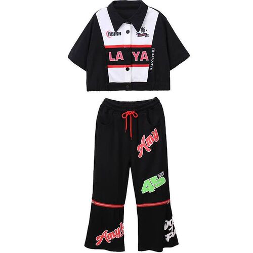 Kid Hip Hop Clothing Black White Short Sleeve Crop Shirt Top