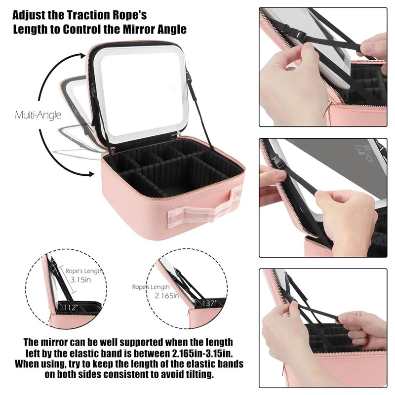 Makeup Bag with Mirror and Light Large Travel Train Case Cos图片