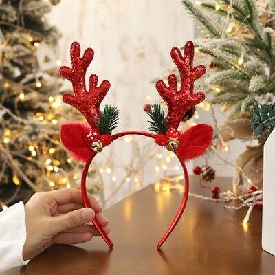 Christmas Headband Xmas Elk Horn Bell Sequin Christmas Hair