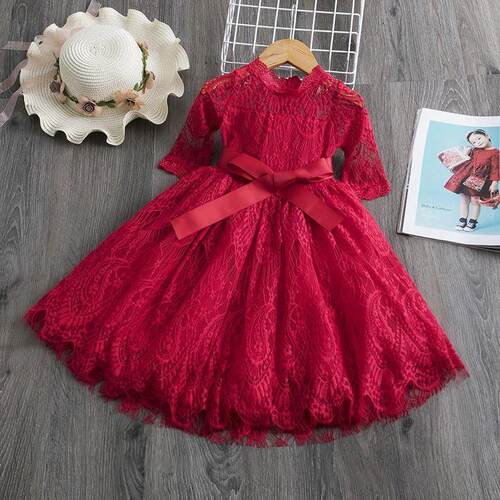 2024 Girls Costume Lace Princess Dress for Girl Long Sleeves