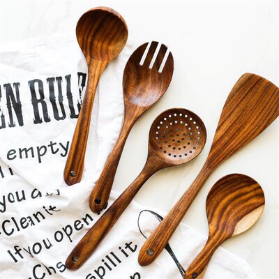 Teak shovel long handle soup spoon WOODEN colander pot