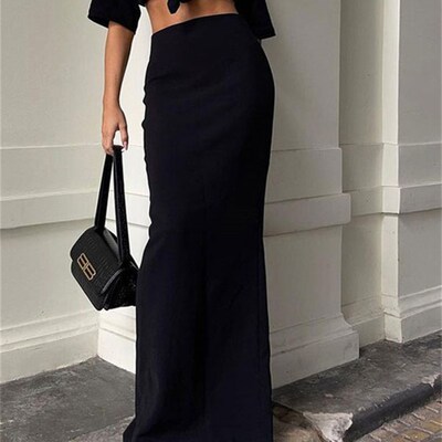 Tossy Fashion For Women Black Long Skirts High Waist Slim Se