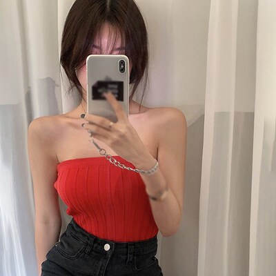 Y2K Tube Top For Women Short Sleeveless Vest Summer Solid Co